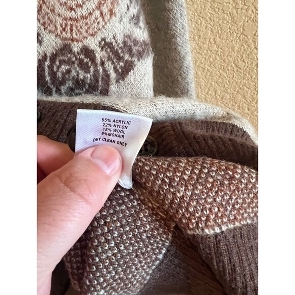 HONOR THE GIFT Mens Crest Emblem Knit Cardigan Sweater Brown Tan Size L - Picture 8 of 10